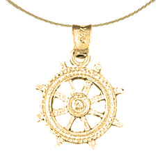 Sterling Silver Ships Wheel Pendant (Rhodium or Yellow Gold-plated)