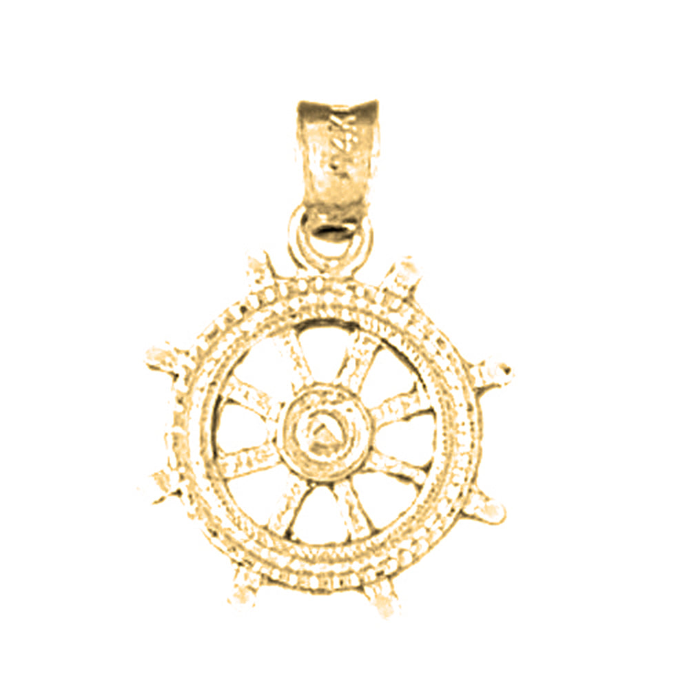 Yellow Gold-plated Silver Ships Wheel Pendant