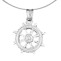 Sterling Silver Ships Wheel Pendant (Rhodium or Yellow Gold-plated)