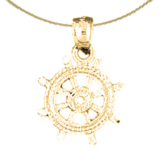 Sterling Silver Ships Wheel Pendant (Rhodium or Yellow Gold-plated)