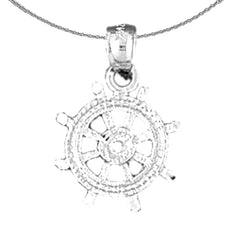 Sterling Silver Ships Wheel Pendant (Rhodium or Yellow Gold-plated)