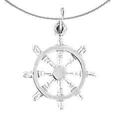Sterling Silver Ships Wheel Pendant (Rhodium or Yellow Gold-plated)