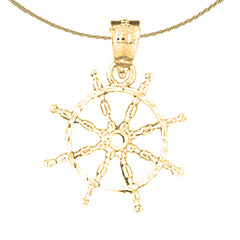 Sterling Silver Ships Wheel Pendant (Rhodium or Yellow Gold-plated)
