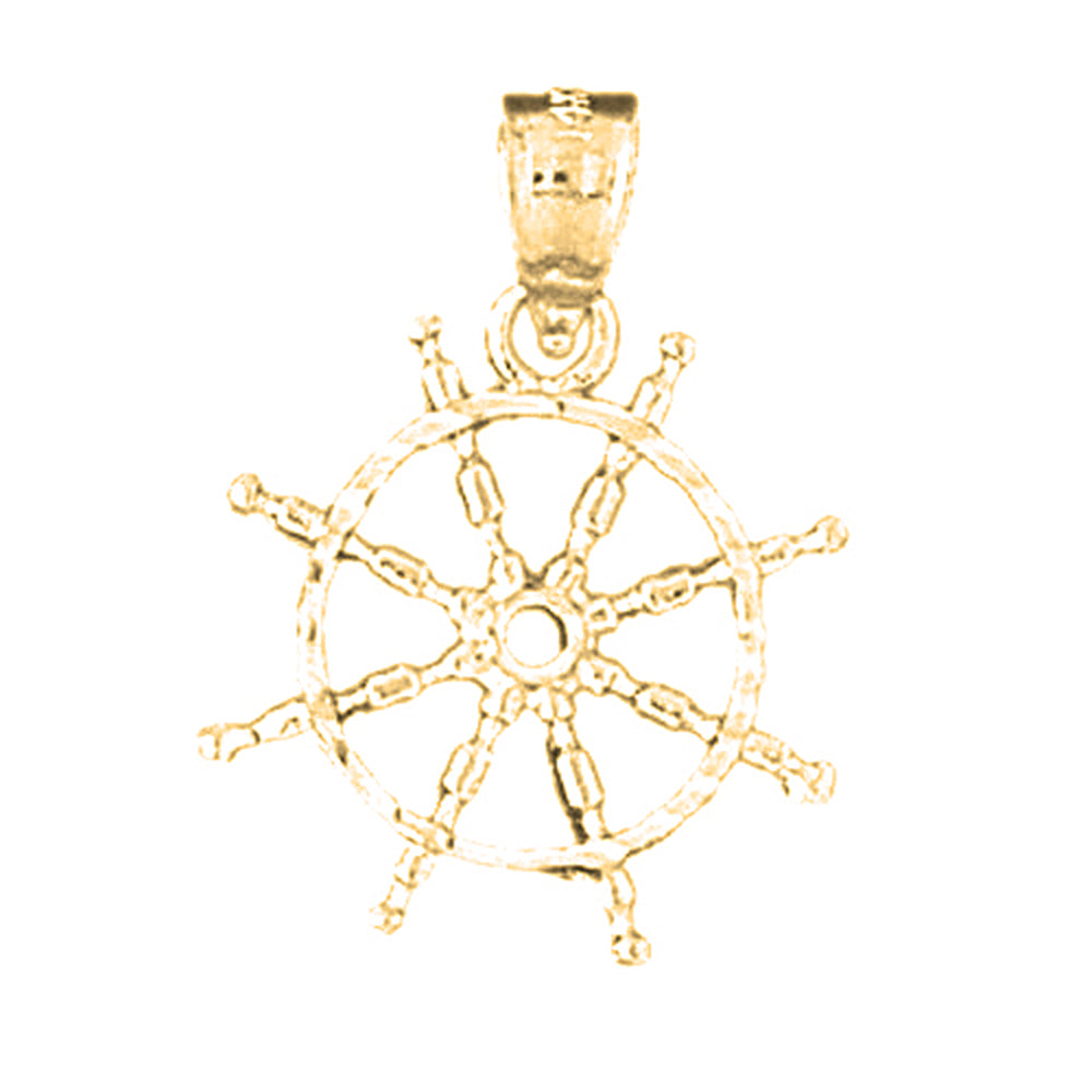 Yellow Gold-plated Silver Ships Wheel Pendant