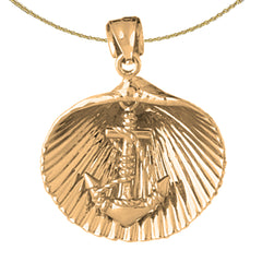Muschelanhänger aus Sterlingsilber mit Anker (rhodiniert oder gelbvergoldet)