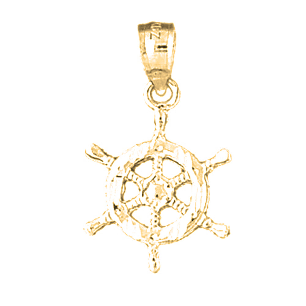 Yellow Gold-plated Silver Ships Wheel Pendant