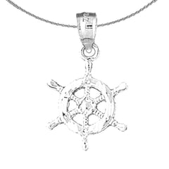 Sterling Silver Ships Wheel Pendant (Rhodium or Yellow Gold-plated)