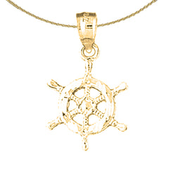 Sterling Silver Ships Wheel Pendant (Rhodium or Yellow Gold-plated)