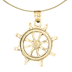 Sterling Silver Ships Wheel Pendant (Rhodium or Yellow Gold-plated)