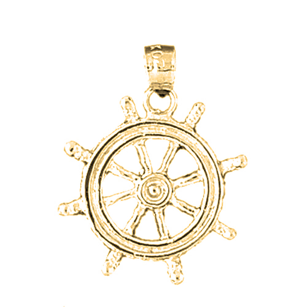 Yellow Gold-plated Silver Ships Wheel Pendant