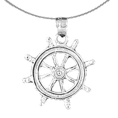 Sterling Silver Ships Wheel Pendant (Rhodium or Yellow Gold-plated)