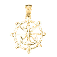 Yellow Gold-plated Silver Ships Wheel With Anchor Pendant