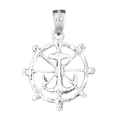 Sterling Silver Ships Wheel With Anchor Pendant