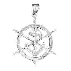Sterling Silver Ships Wheel With Anchor Pendant