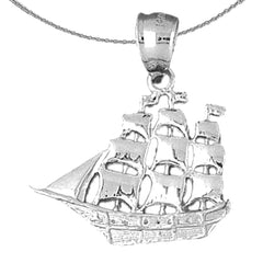 Sterling Silver Pirate Ship Pendant (Rhodium or Yellow Gold-plated)