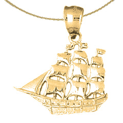 Sterling Silver Pirate Ship Pendant (Rhodium or Yellow Gold-plated)