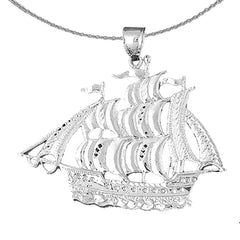 Sterling Silver Pirate Ship Pendant (Rhodium or Yellow Gold-plated)