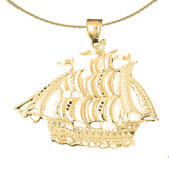 Sterling Silver Pirate Ship Pendant (Rhodium or Yellow Gold-plated)