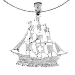 Sterling Silver Pirate Ship Pendant (Rhodium or Yellow Gold-plated)