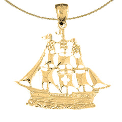 Sterling Silver Pirate Ship Pendant (Rhodium or Yellow Gold-plated)
