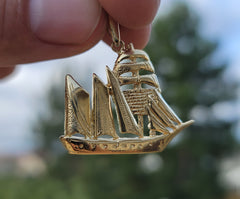 Sterling Silver Pirate Ship Pendant (Rhodium or Yellow Gold-plated)
