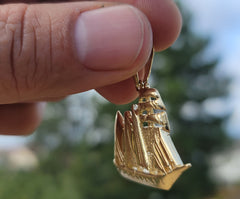 Sterling Silver Pirate Ship Pendant (Rhodium or Yellow Gold-plated)