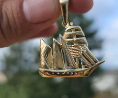 Sterling Silver Pirate Ship Pendant (Rhodium or Yellow Gold-plated)