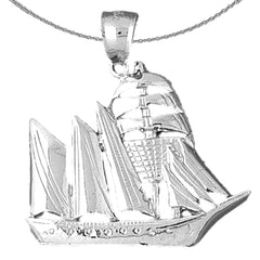 Sterling Silver Pirate Ship Pendant (Rhodium or Yellow Gold-plated)