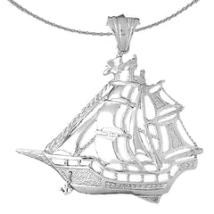 Sterling Silver Pirate Ship Pendant (Rhodium or Yellow Gold-plated)
