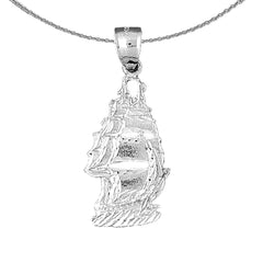 Sterling Silver Pirate Ship Pendant (Rhodium or Yellow Gold-plated)