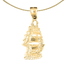 Sterling Silver Pirate Ship Pendant (Rhodium or Yellow Gold-plated)