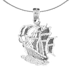 Sterling Silver Pirate Ship Pendant (Rhodium or Yellow Gold-plated)
