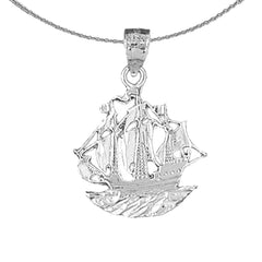 Colgante de barco pirata de plata de ley (bañado en rodio o oro amarillo)