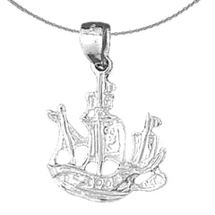 Colgante de barco pirata de plata de ley (bañado en rodio o oro amarillo)