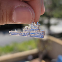 Sterling Silver Tug Boat Pendant (Rhodium or Yellow Gold-plated)