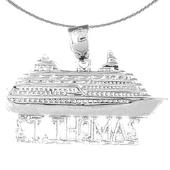 Sterling Silver St. Thomas Cruise Ship Pendant (Rhodium or Yellow Gold-plated)