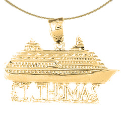 Sterling Silver St. Thomas Cruise Ship Pendant (Rhodium or Yellow Gold-plated)