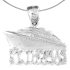 Sterling Silver St. Thomas Cruise Ship Pendant (Rhodium or Yellow Gold-plated)