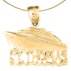 Sterling Silver St. Thomas Cruise Ship Pendant (Rhodium or Yellow Gold-plated)