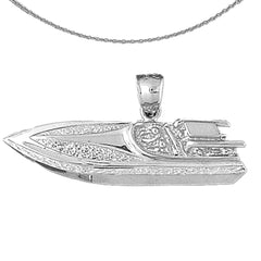 Motorboot-Anhänger aus Sterlingsilber (rhodiniert oder gelbvergoldet)