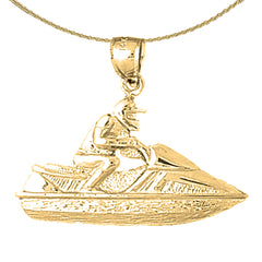 Sterling Silver Jet Ski Pendant (Rhodium or Yellow Gold-plated)