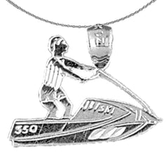 Sterling Silver Jet Ski Pendant (Rhodium or Yellow Gold-plated)