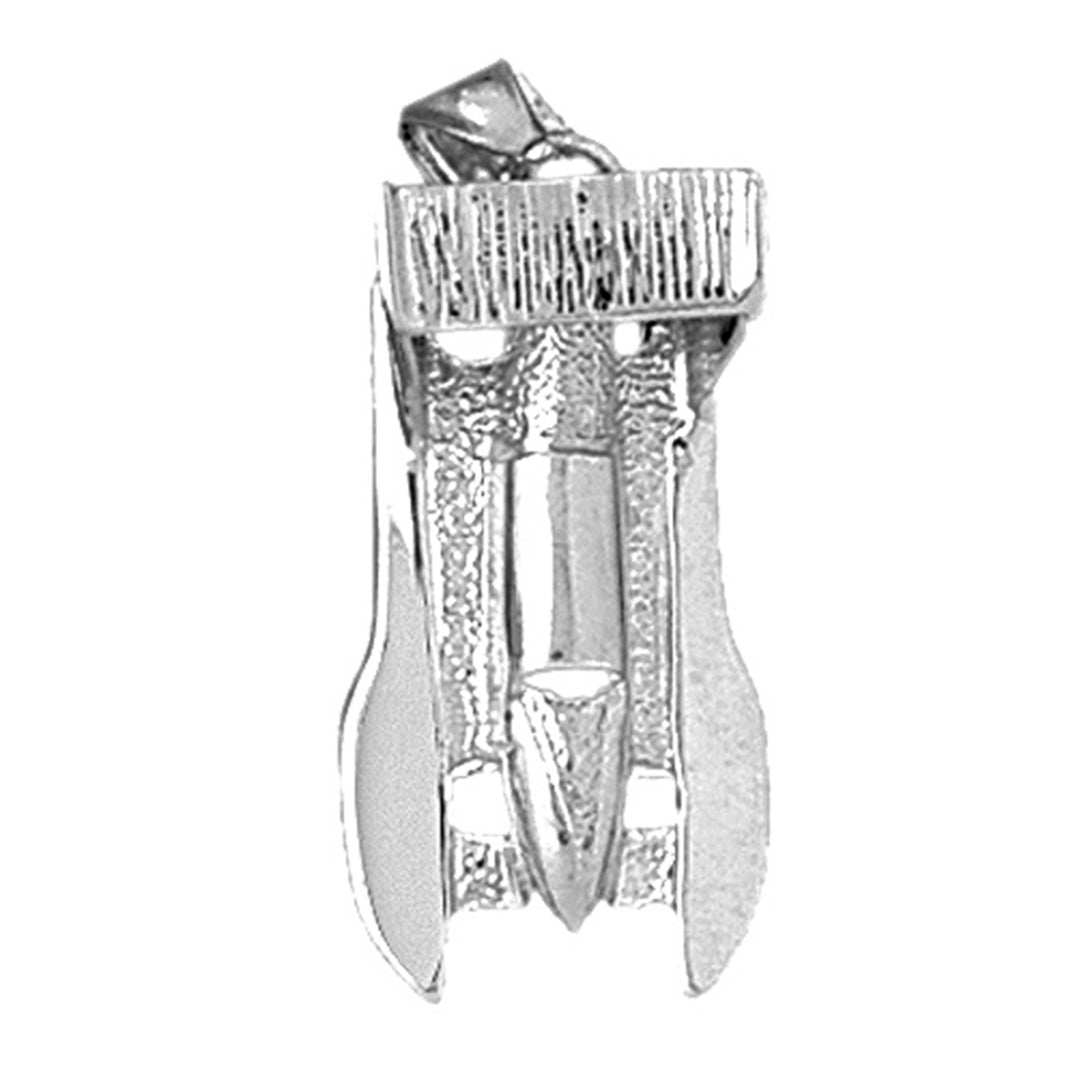 Sterling Silver Race Boat 3D Pendant
