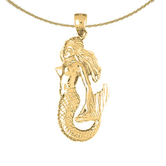 Sterling Silver Mermaid Pendant (Rhodium or Yellow Gold-plated)