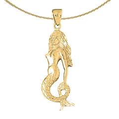 Sterling Silver Mermaid Pendant (Rhodium or Yellow Gold-plated)