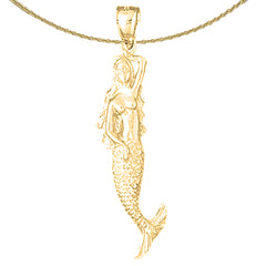 Sterling Silver Mermaid Pendant (Rhodium or Yellow Gold-plated)