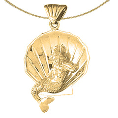 3D-Anhänger „Meerjungfrau und Muschel“ aus Sterlingsilber (rhodiniert oder gelbvergoldet)