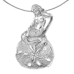 3D-Anhänger „Meerjungfrau und Sanddollar“ aus Sterlingsilber (rhodiniert oder gelbvergoldet)