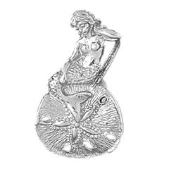 Sterling Silver 3D Mermaid And Sand Dollar Pendant