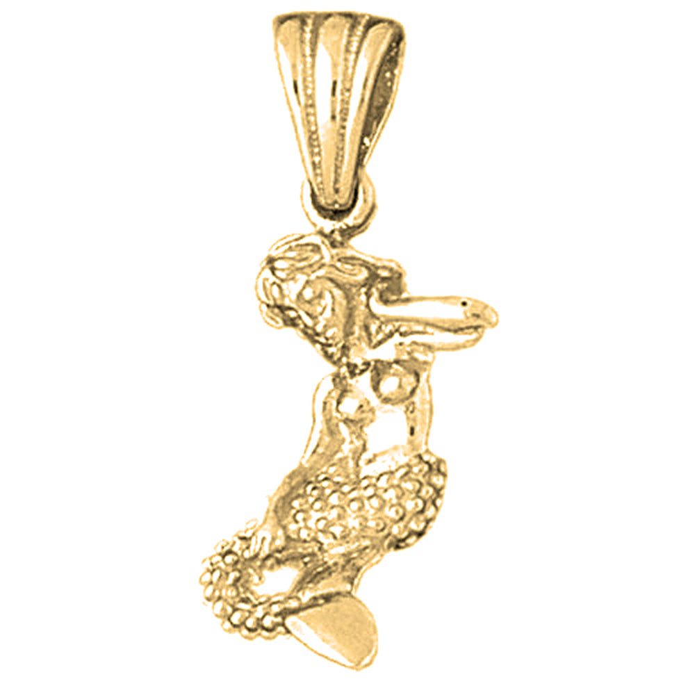 Yellow Gold-plated Silver 3D Mermaid Pendant